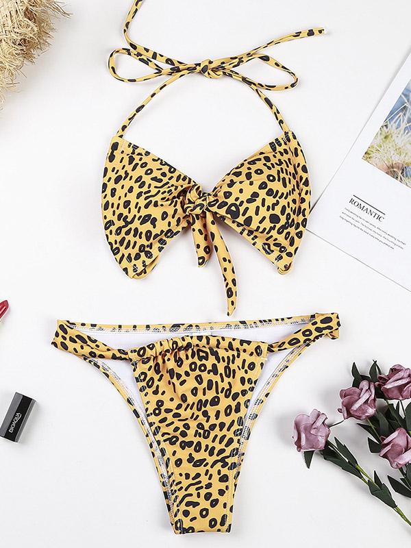 Leopard Print Knotted One-Piece Swimwear