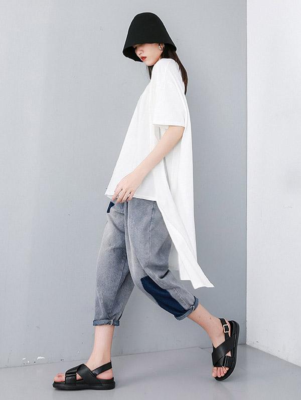 Solid Asymmetric Round-neck T-Shirt Skirt