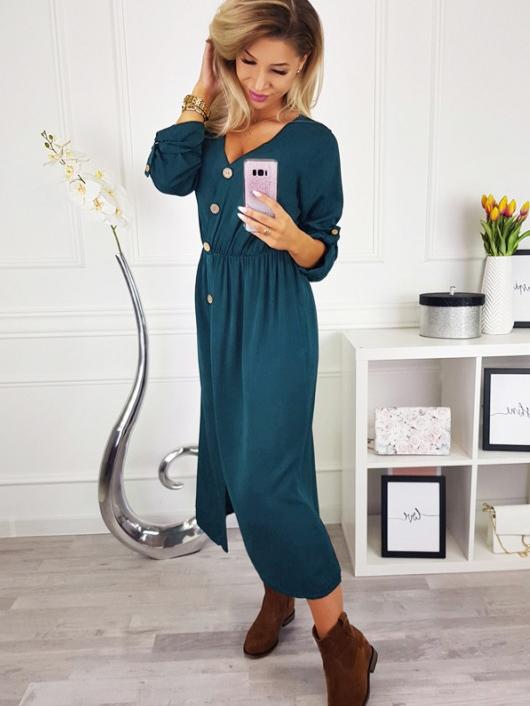 Solid Sexy Button Up Midi Dress