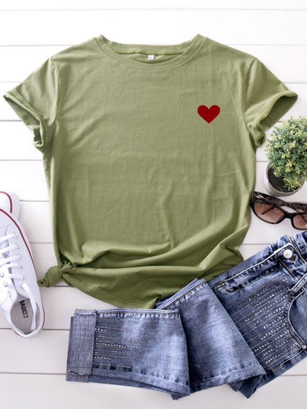 Casual Loose Printed Heart Tees