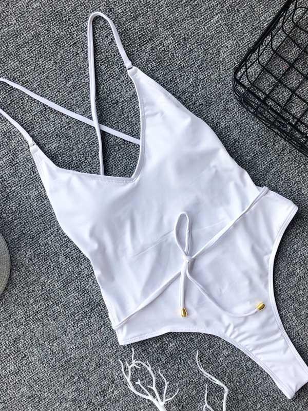 Spaghetti Strap Plain One Piece Swimsuit