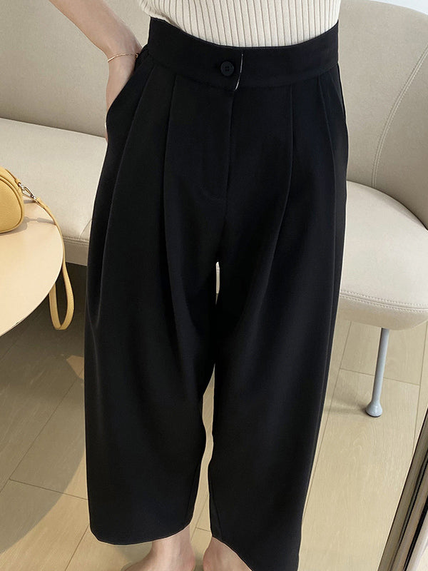 Casual Solid Color High Waisted H-Line Trousers