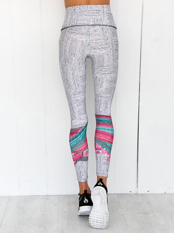 Back Cross Printed Tanks And Wide Waistband Leggings Suits