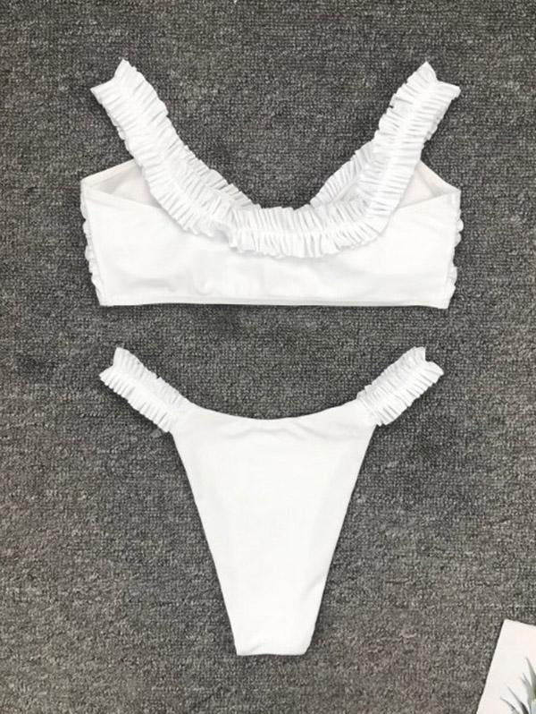 Sexy V-Neck Ruffled  Shoulder Strap Bikini Swimsuit