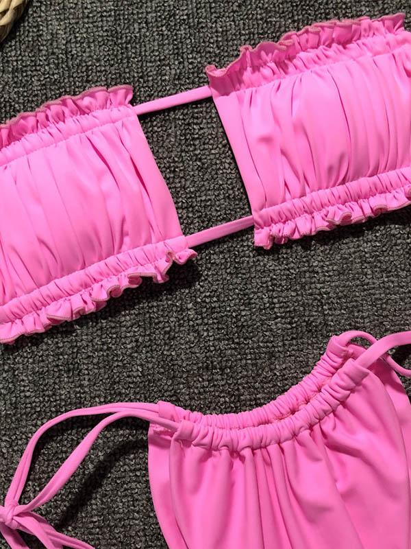 Sexy Fold Hollow Bikini Swimsuit