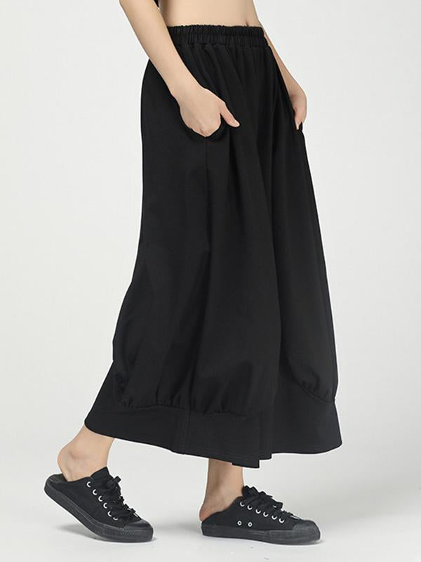 Solid Color Pleated Wide-Leg Culottes