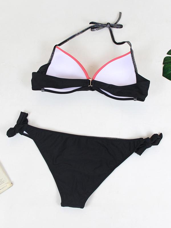 Plus Size Contrast Color Lace-up Bikini Set