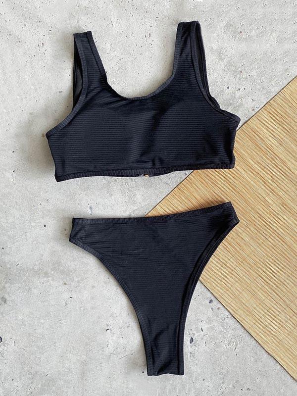 Sexy Low Collar Pockets Zipper Split Type Bikini Swimsuit