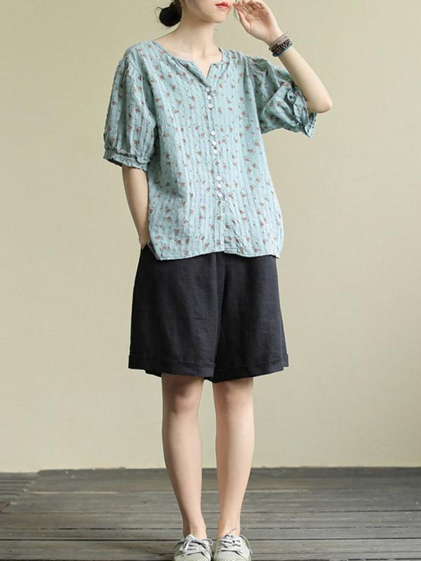 Original Floral Short Sleeve Blouse Tops