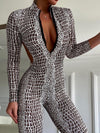 Snakeskin Printed Backless Zipper Jumpsuits