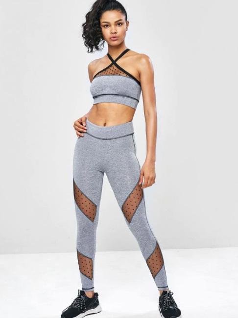 Mesh Panel Marled Cross Yoga Suits