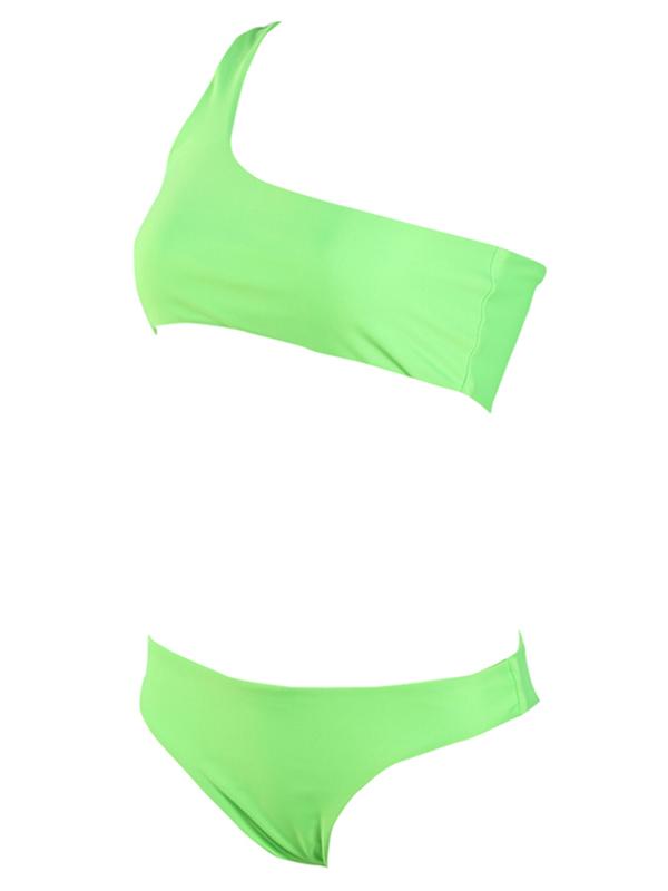 Fluorescent Green One Shoulder Bikini Set