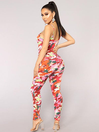 Spaghetti-neck Printed Jumpsuits