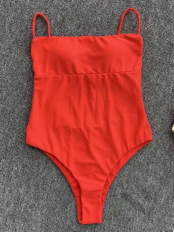 Solid Color Backless One-Piece Swimwear