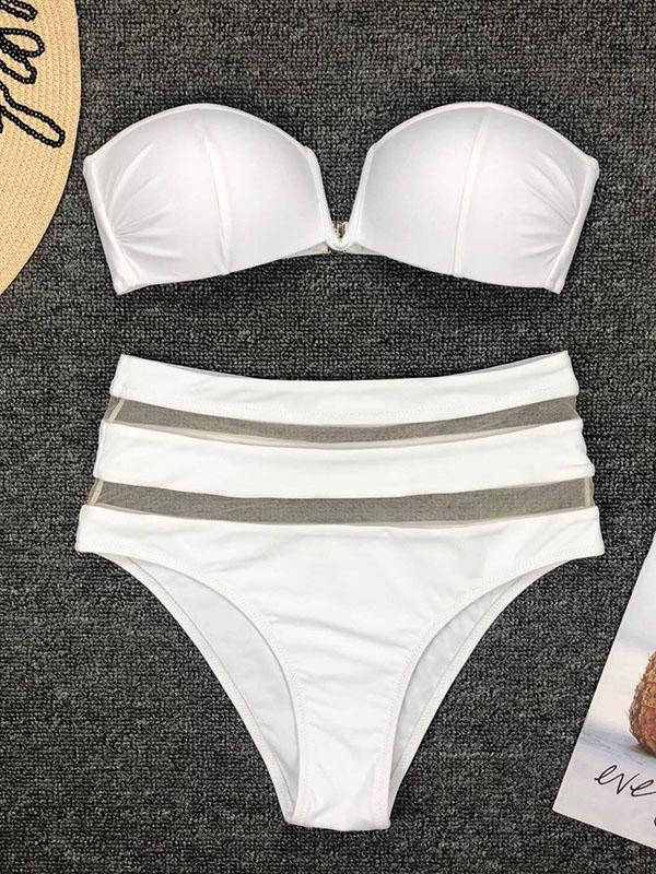 V Wired Gauze High Waisted Bikini Set