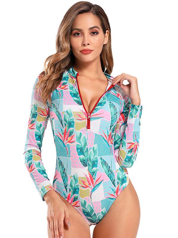 Floral-Print Long Sleeve Zipper Wetsuit