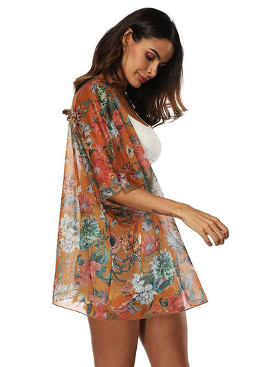 Chiffon Beach Short Sleeves Cover-Ups