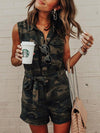 Camouflage Printed Pockets Belted Rompers