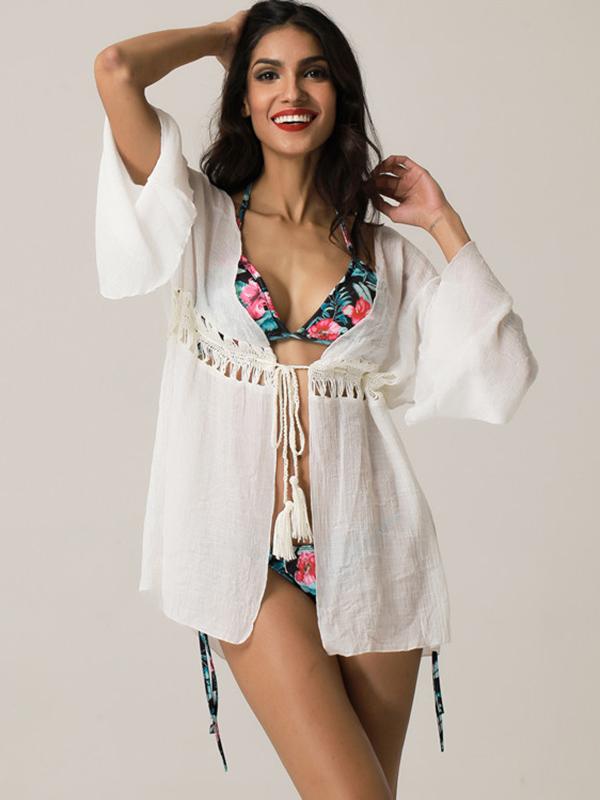 Flared Sleeves Hollow Waist Cover-Ups Swimwear