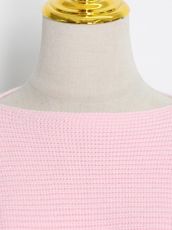 Casual Solid Color Round-Neck Bishop Sleeve Sweater Tops