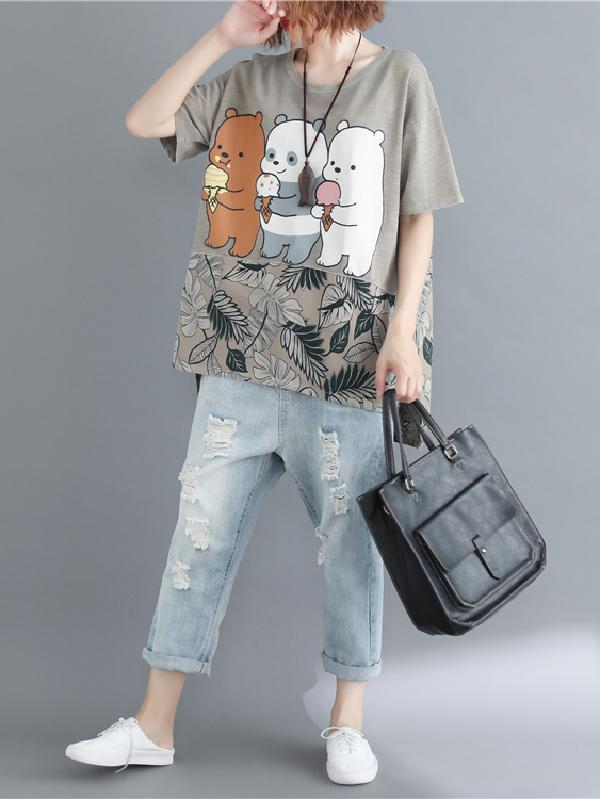 Oversize Printed Cartoon High-low T-Shirt