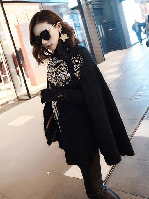 Inwrought Sequined Fashion Black Cape