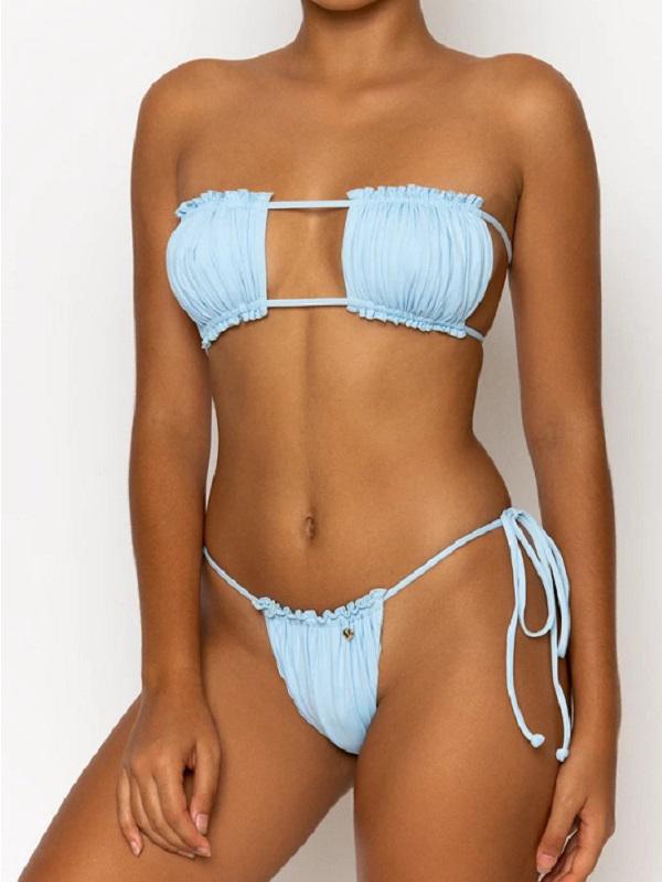 Sexy Fold Hollow Bikini Swimsuit