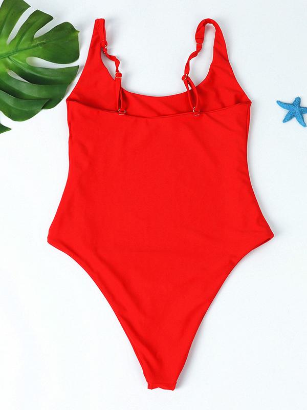 Sexy Spaghetti-Neck Solid Color One-Piece Swimwear