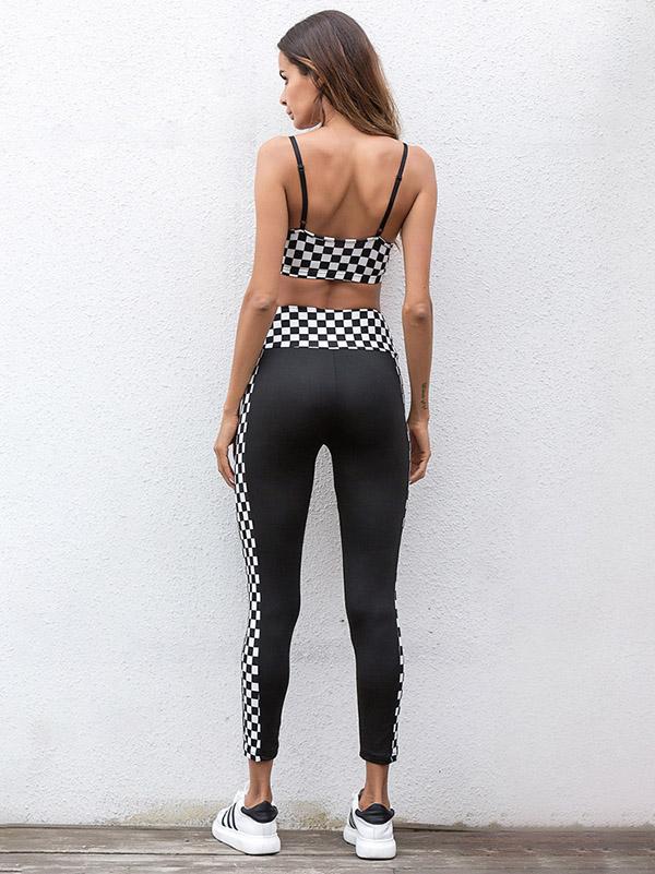 Plaid Gym Yoga Bra And Leggings Suits