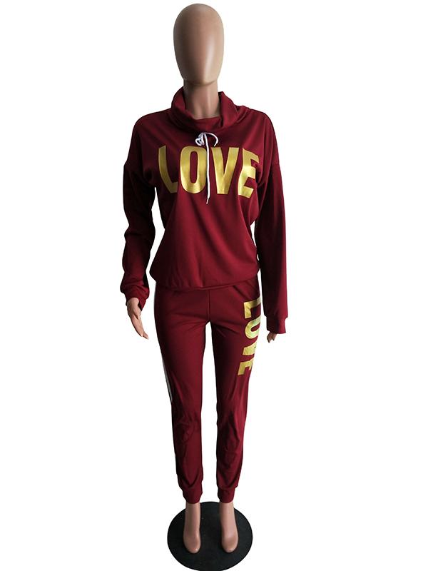 Letter Printed Long Sleeve Sweatershirts And Pants Suits