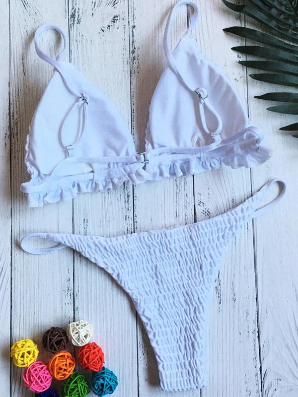 Smocked Triangle Top With Panty Bikini Set