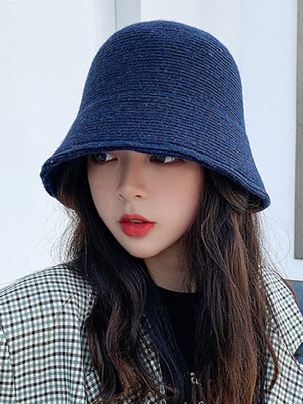 Simple Solid Color Wool Knitted Bucket Hat