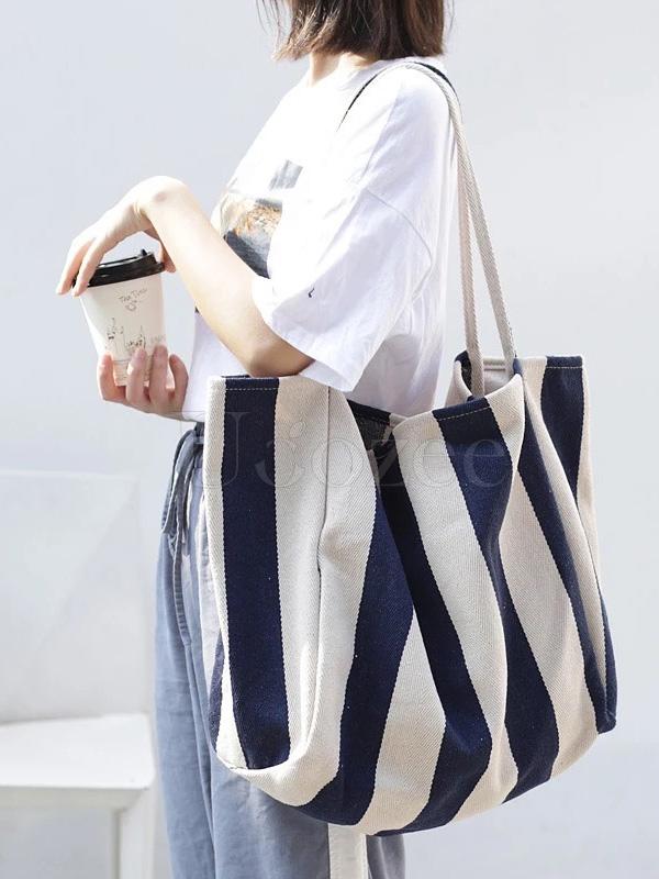 Simple Striped Canvas Shoulder Bag