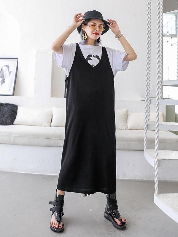 Loose Big V-neck Sleeveless Long Dress