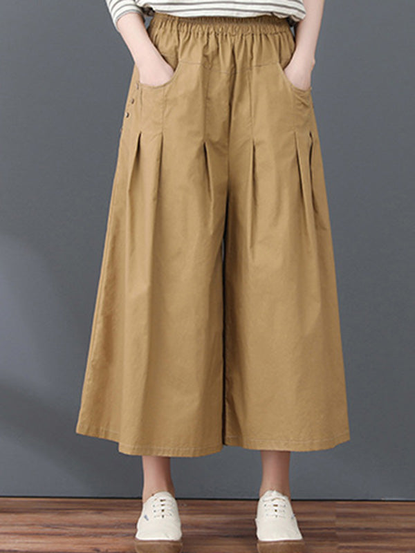 Casual Solid Color Column Wide Leg Culotte