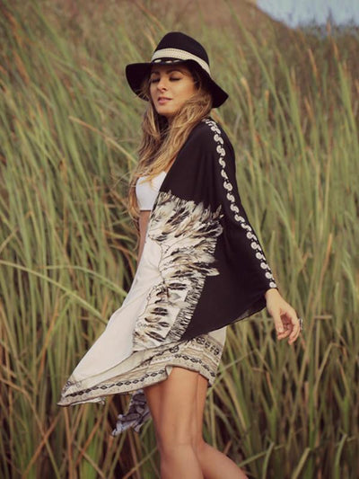 Fashion Chiffon Bohemia Long Sleeve Cover-Ups