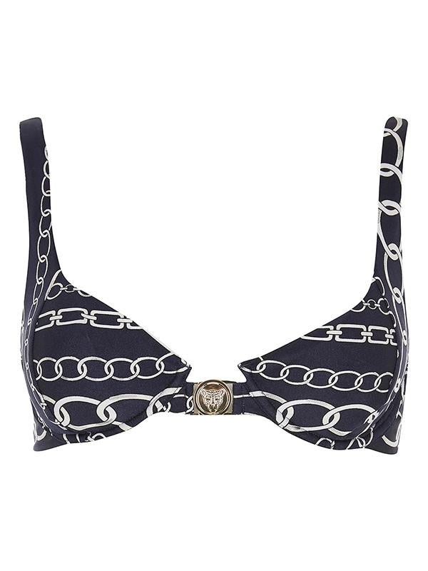 Sexy Padded Chain Printing Metal Buckle Split Type Bikini Swimsuit