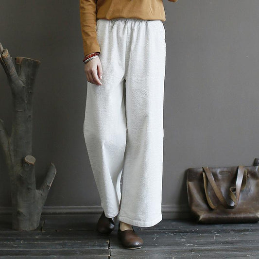 Buykud Casual Pure Color Corduroy Straight Pants