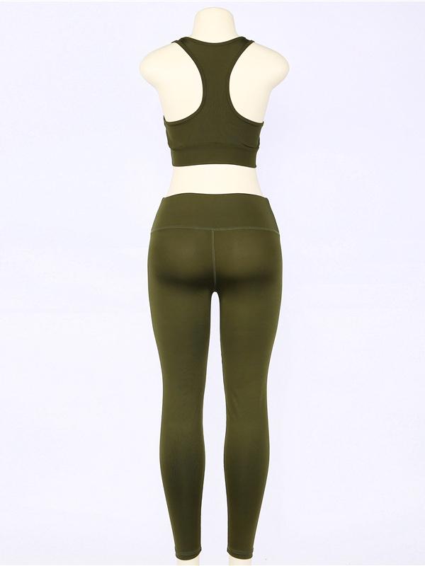 Solid Mid Impact Tanks And Leggings Yoga Suits