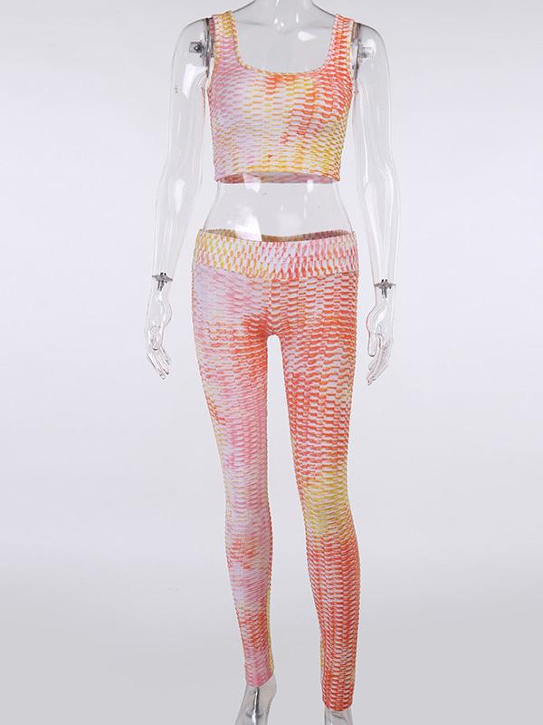 Tie-Dyed Jacquard Wrap High-Waisted Yoga Suits