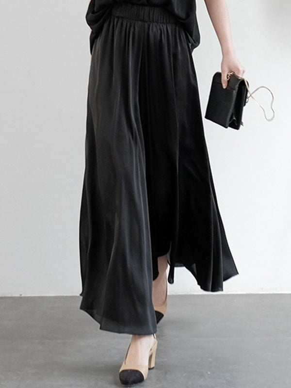 Casual Loose Solid Color Elasticity High-Waist Wide Legs Pants