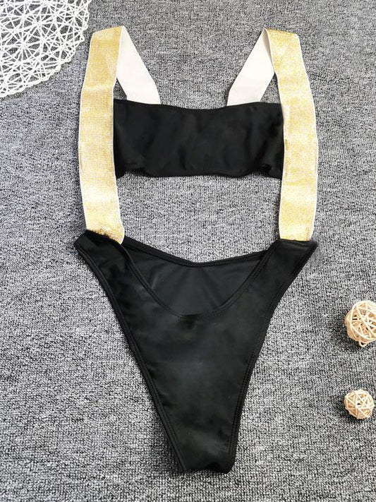 Bandage Split-Joint Bandeau Hollow One-Piece Swimwear