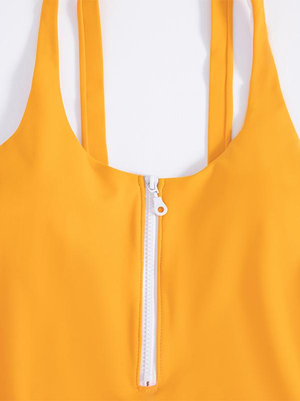 Solid Color One-Piece Swimwear