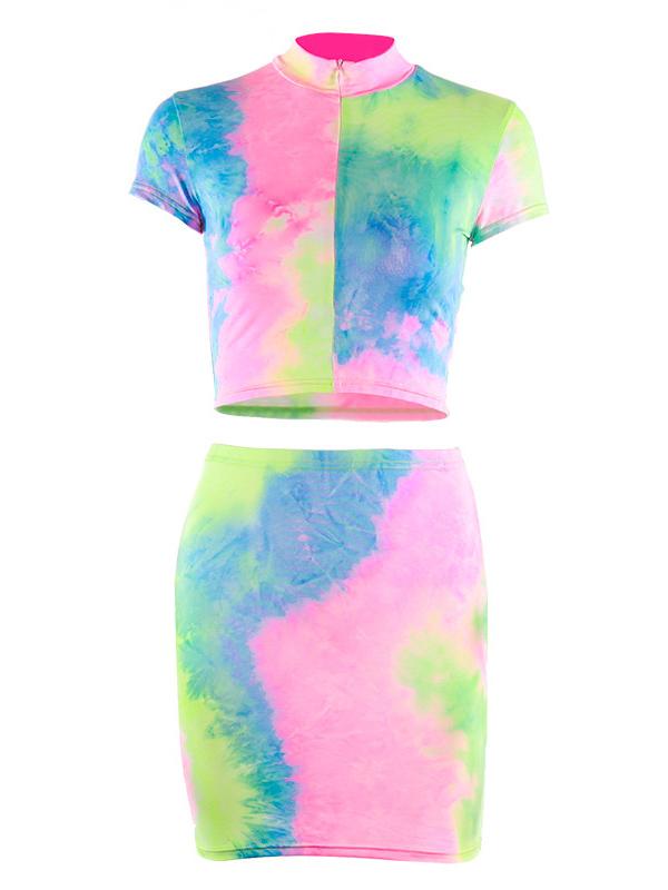 Cropped Tie Dye Tees And Skirts Suits