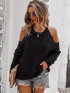 Casual Solid Color Round-Neck Cold Shoulder Long Sleeves Knitted Sweater