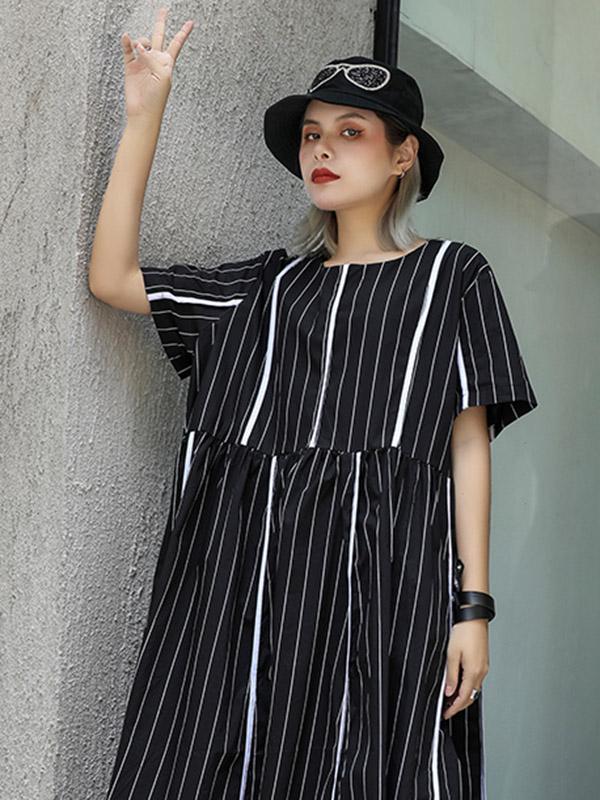 Loose Striped Split-joint Long Dress