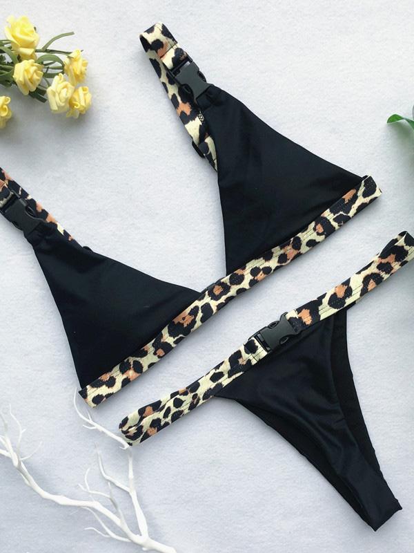 Buckle Leopard Bikinis Swimwear