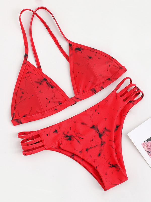 Printed Triangle Scrunch Bikini Set