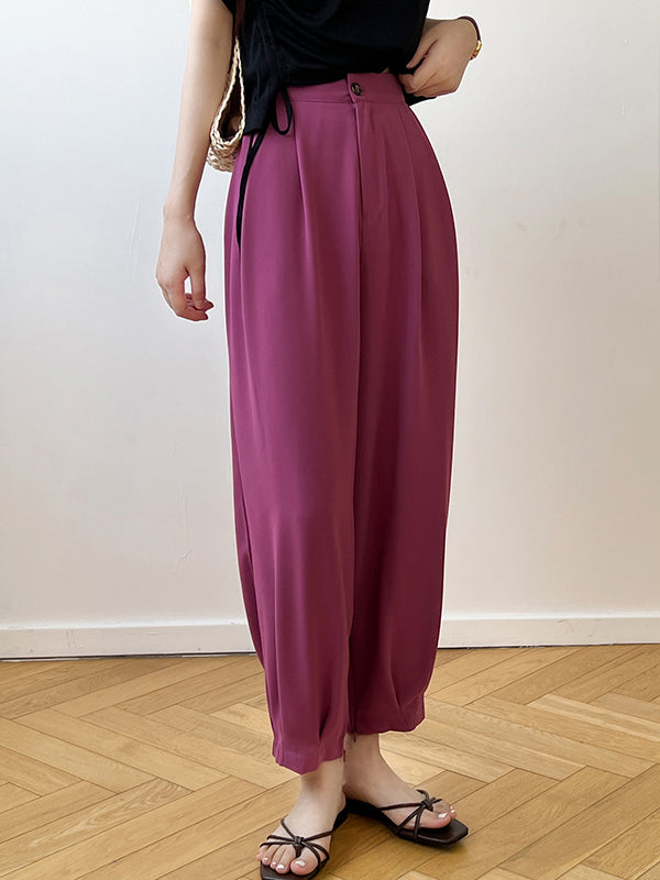 Office High Waisted Wide Leg Solid Color Trousers