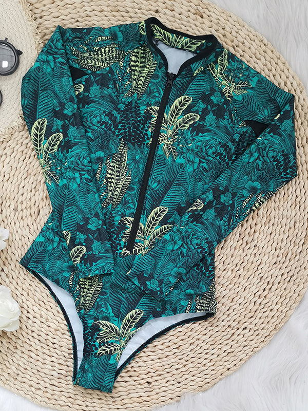 Printed Zipper Long Sleeves One-Piece Wetsuit